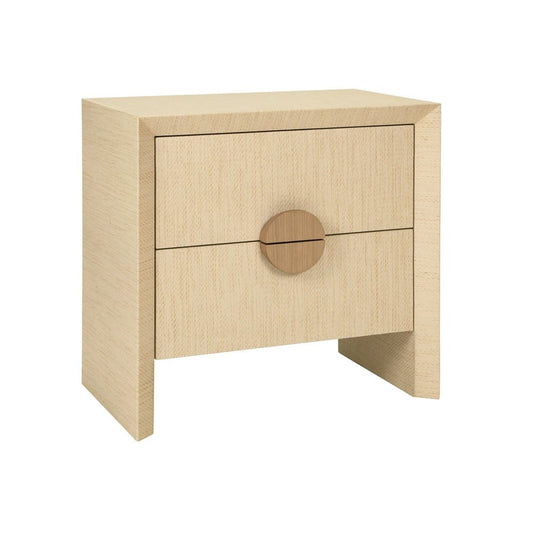 Worlds Away - Two Drawer Side Table In Natural Grasscloth With Cerused Oak Handles - EZRA NAT view 1