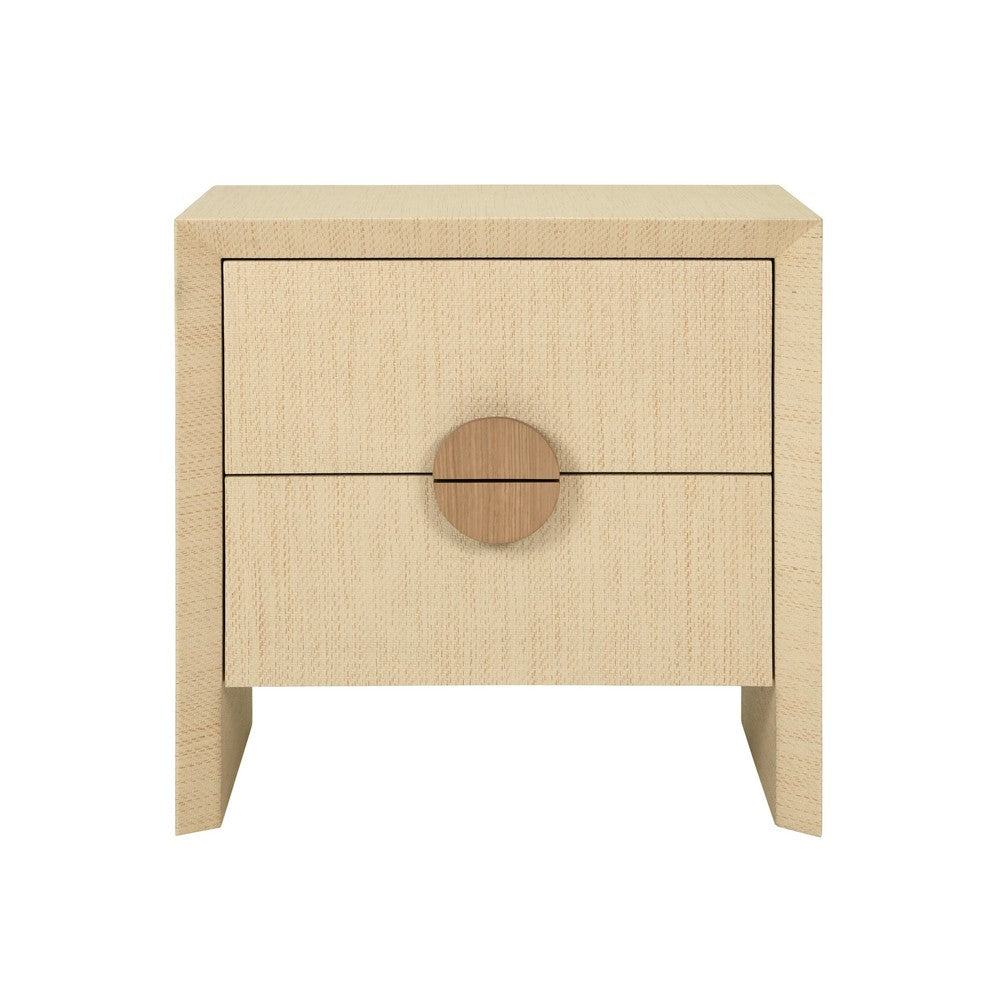 Worlds Away - Two Drawer Side Table In Natural Grasscloth With Cerused Oak Handles - EZRA NAT view 2