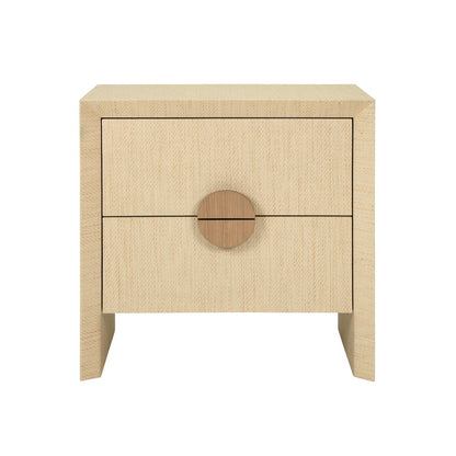 Worlds Away - Two Drawer Side Table In Natural Grasscloth With Cerused Oak Handles - EZRA NAT view 2