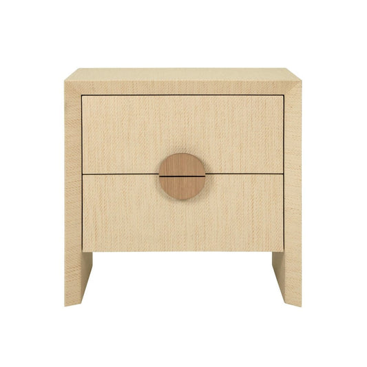 Worlds Away - Two Drawer Side Table In Natural Grasscloth With Cerused Oak Handles - EZRA NAT view 2