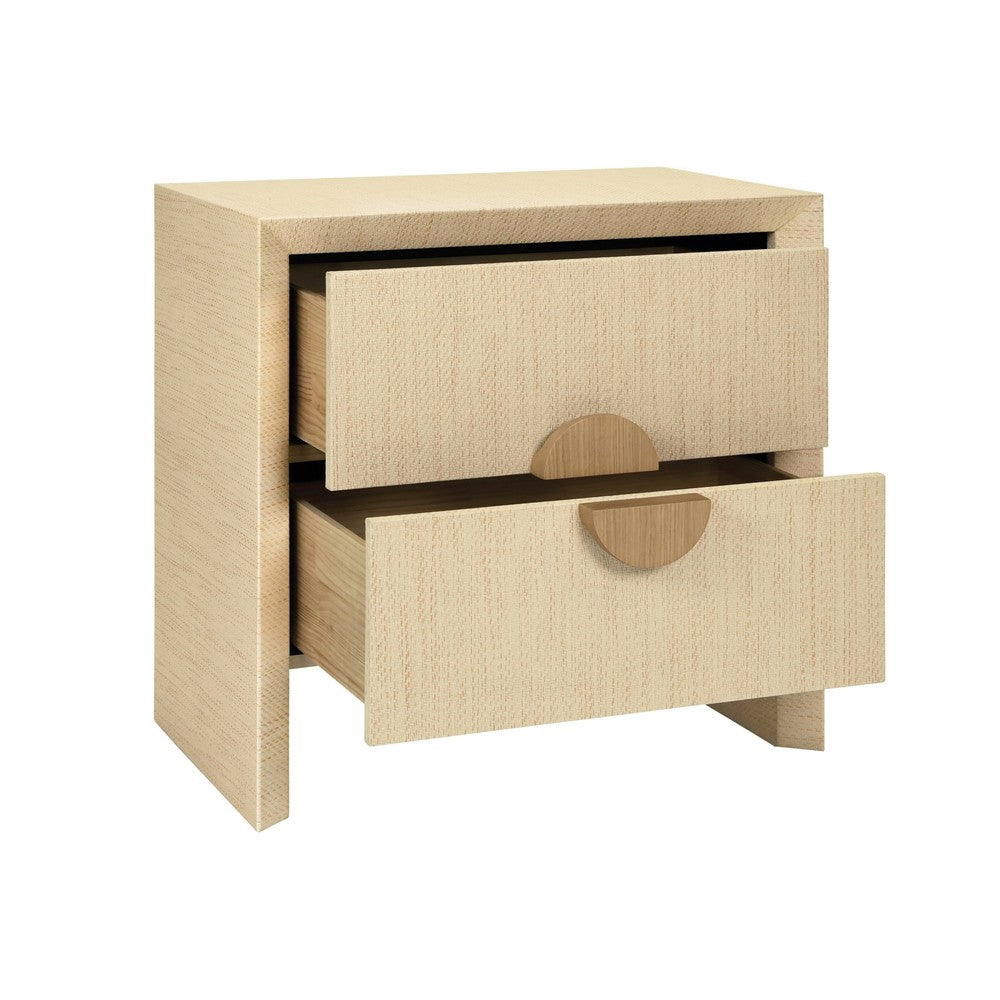 Worlds Away - Two Drawer Side Table In Natural Grasscloth With Cerused Oak Handles - EZRA NAT view 3