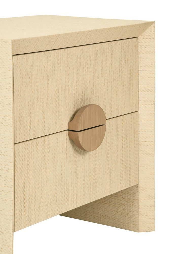 Worlds Away - Two Drawer Side Table In Natural Grasscloth With Cerused Oak Handles - EZRA NAT view 5