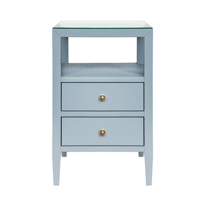 Worlds Away - Two Drawer Side Table In Textured Light Blue Linen With Polished Brass Knobs - ROSCOE LB view 2
