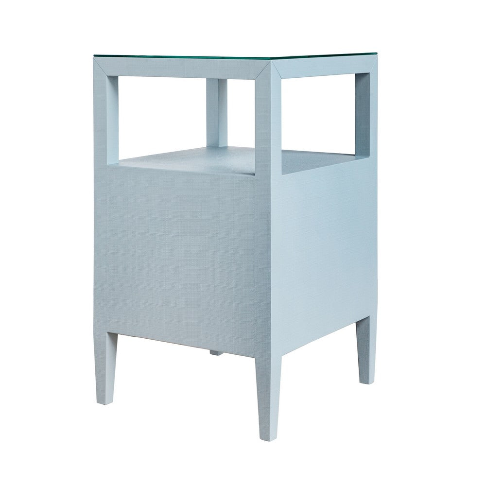 Worlds Away - Two Drawer Side Table In Textured Light Blue Linen With Polished Brass Knobs - ROSCOE LB view 4