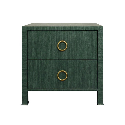 Worlds Away - Two Drawer Side Table With Antique Brass Circle Hardware In Dyed Green Grasscloth - EDELMAN GR view 2