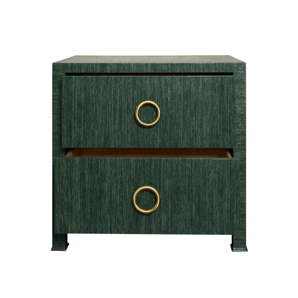 Worlds Away - Two Drawer Side Table With Antique Brass Circle Hardware In Dyed Green Grasscloth - EDELMAN GR view 3
