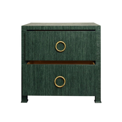 Worlds Away - Two Drawer Side Table With Antique Brass Circle Hardware In Dyed Green Grasscloth - EDELMAN GR view 3