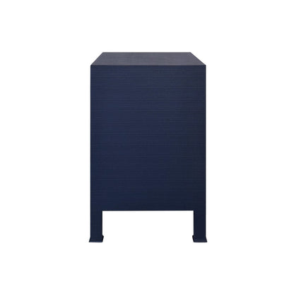 Worlds Away - Two Drawer Side Table With Antique Brass Circle Hardware In Textured Navy Linen - EDELMAN NVY view 4