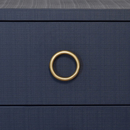 Worlds Away - Two Drawer Side Table With Antique Brass Circle Hardware In Textured Navy Linen - EDELMAN NVY view 5