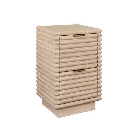Worlds Away - Two Drawer Side Table With Antique Brass Hardware And Large Horizontal Reeds In Cerused Oak - NAYLA CO view 1