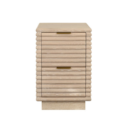 Worlds Away - Two Drawer Side Table With Antique Brass Hardware And Large Horizontal Reeds In Cerused Oak - NAYLA CO view 2