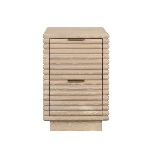 Worlds Away - Two Drawer Side Table With Antique Brass Hardware And Large Horizontal Reeds In Cerused Oak - NAYLA CO view 2