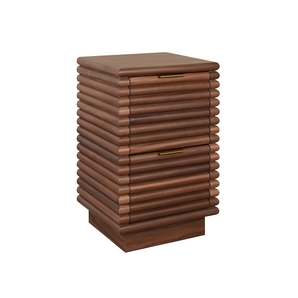 Worlds Away - Two Drawer Side Table With Antique Brass Hardware And Large Horizontal Reeds In Walnut - NAYLA WAL view 1