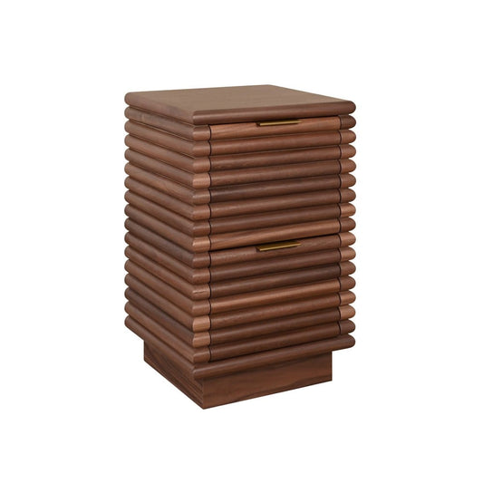 Worlds Away - Two Drawer Side Table With Antique Brass Hardware And Large Horizontal Reeds In Walnut - NAYLA WAL view 1