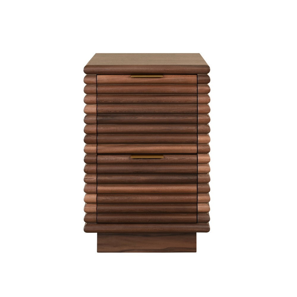 Worlds Away - Two Drawer Side Table With Antique Brass Hardware And Large Horizontal Reeds In Walnut - NAYLA WAL view 2