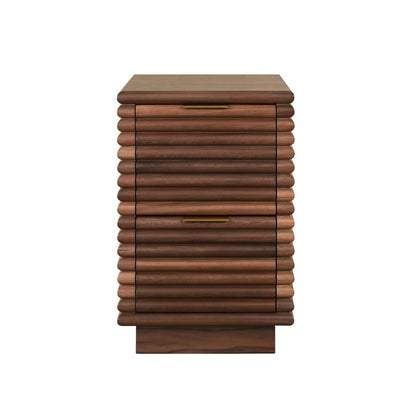 Worlds Away - Two Drawer Side Table With Antique Brass Hardware And Large Horizontal Reeds In Walnut - NAYLA WAL view 2
