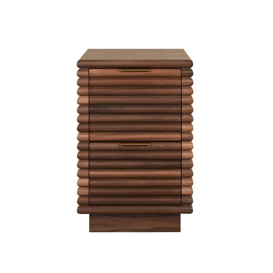 Worlds Away - Two Drawer Side Table With Antique Brass Hardware And Large Horizontal Reeds In Walnut - NAYLA WAL view 2