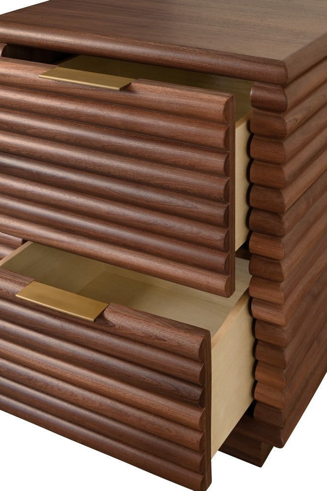 Worlds Away - Two Drawer Side Table With Antique Brass Hardware And Large Horizontal Reeds In Walnut - NAYLA WAL view 5