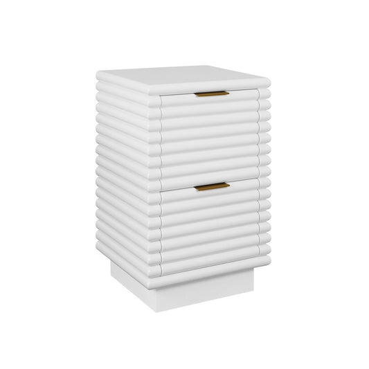 Worlds Away - Two Drawer Side Table With Antique Brass Hardware And Large Horizontal Reeds In White Lacquer - NAYLA WH view 1