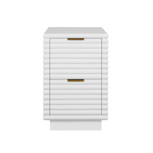 Worlds Away - Two Drawer Side Table With Antique Brass Hardware And Large Horizontal Reeds In White Lacquer - NAYLA WH view 2