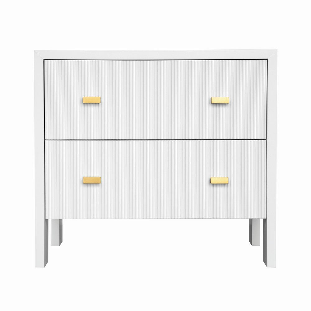 Worlds Away - Two Drawer Side Table With Fluted Detail In Matte White Lacquer - ANDRE WH view 1