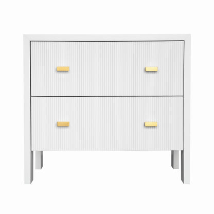 Worlds Away - Two Drawer Side Table With Fluted Detail In Matte White Lacquer - ANDRE WH view 1