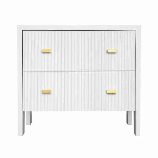 Worlds Away - Two Drawer Side Table With Fluted Detail In Matte White Lacquer - ANDRE WH view 1