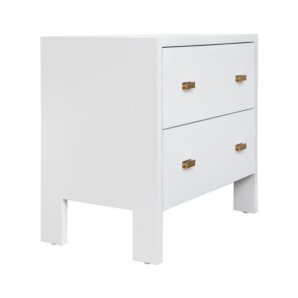 Worlds Away - Two Drawer Side Table With Fluted Detail In Matte White Lacquer - ANDRE WH view 2