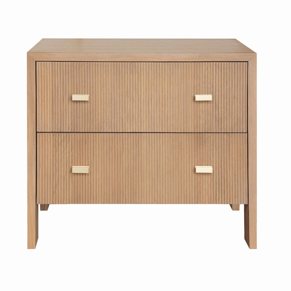 Worlds Away - Two Drawer Side Table With Fluted Detail In Natural Oak - ANDRE NO view 1