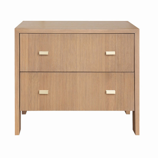 Worlds Away - Two Drawer Side Table With Fluted Detail In Natural Oak - ANDRE NO view 1