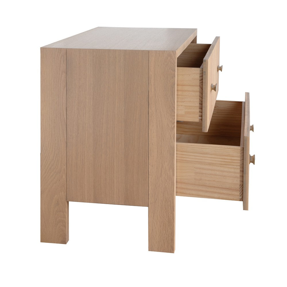Worlds Away - Two Drawer Side Table With Fluted Detail In Natural Oak - ANDRE NO view 3