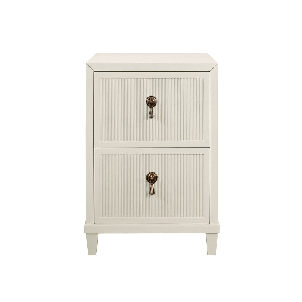 Worlds Away - Two Drawer Side Table With Fluted Drawer Fronts In Matte Antique White Lacquer - NOVALIE AW view 2