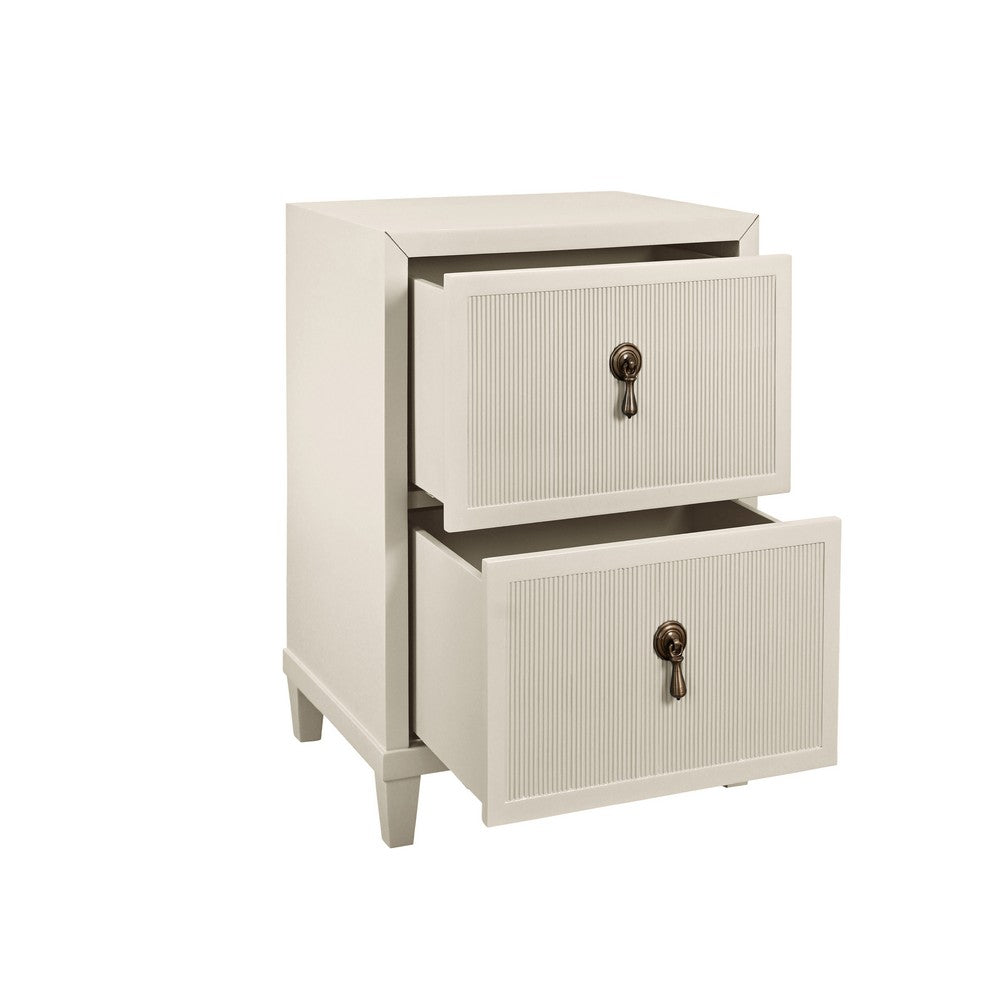 Worlds Away - Two Drawer Side Table With Fluted Drawer Fronts In Matte Antique White Lacquer - NOVALIE AW view 3
