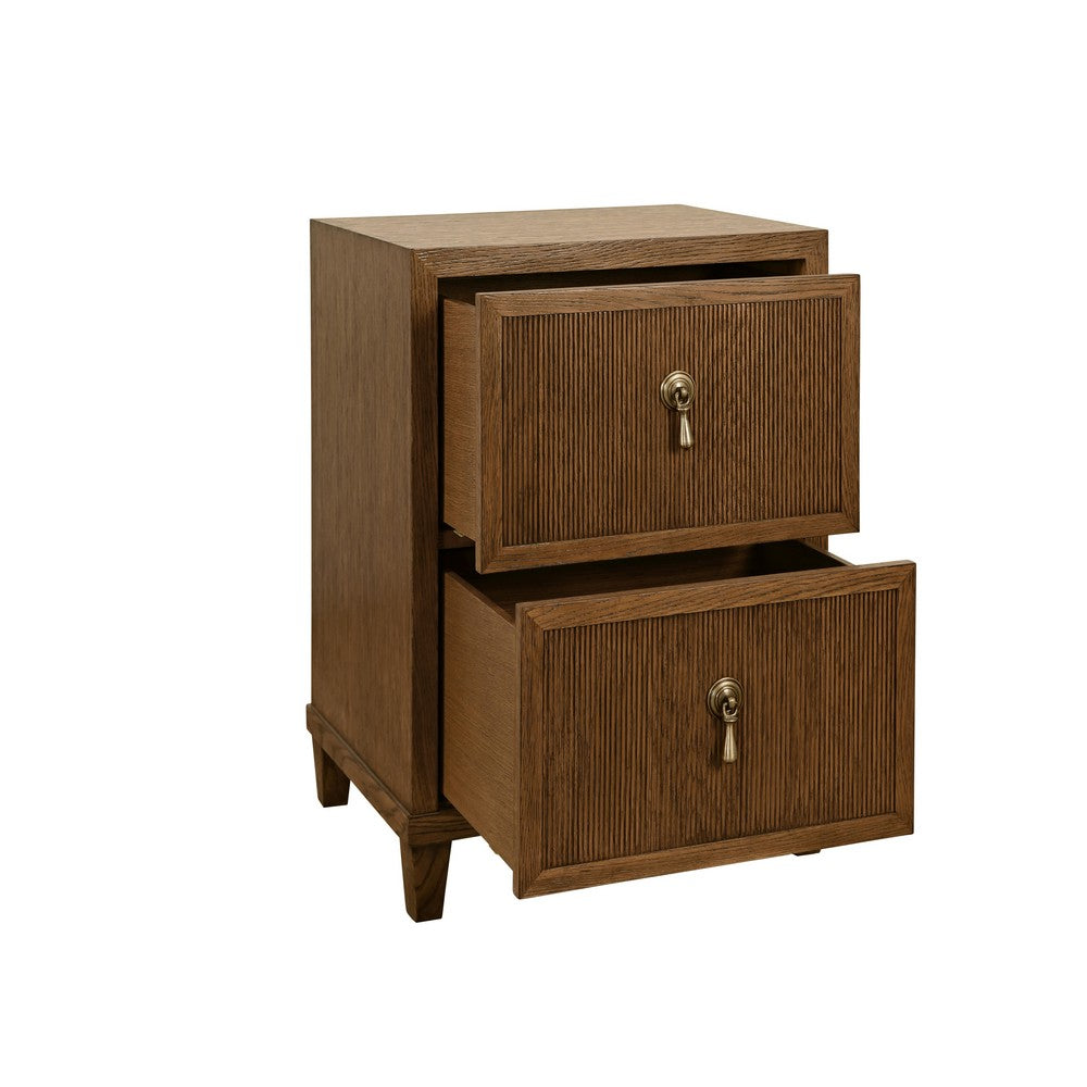 Worlds Away - Two Drawer Side Table With Fluted Drawer Fronts In Provincial Brown Oak - NOVALIE PBO view 3