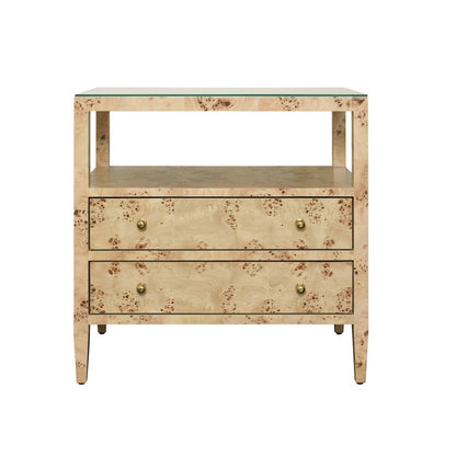 Worlds Away - Two Drawer Side Table With Open Top Shelf In Burl Wood With Polished Brass Knobs - DOUGLAS BW view 2