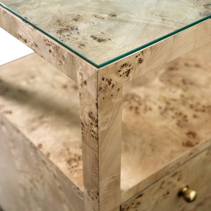 Worlds Away - Two Drawer Side Table With Open Top Shelf In Burl Wood With Polished Brass Knobs - DOUGLAS BW view 5