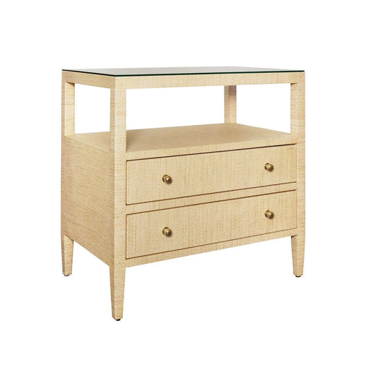Worlds Away - Two Drawer Side Table With Open Top Shelf In Natural Grasscloth With Polished Brass Knobs - DOUGLAS NAT view 1