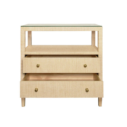 Worlds Away - Two Drawer Side Table With Open Top Shelf In Natural Grasscloth With Polished Brass Knobs - DOUGLAS NAT view 3