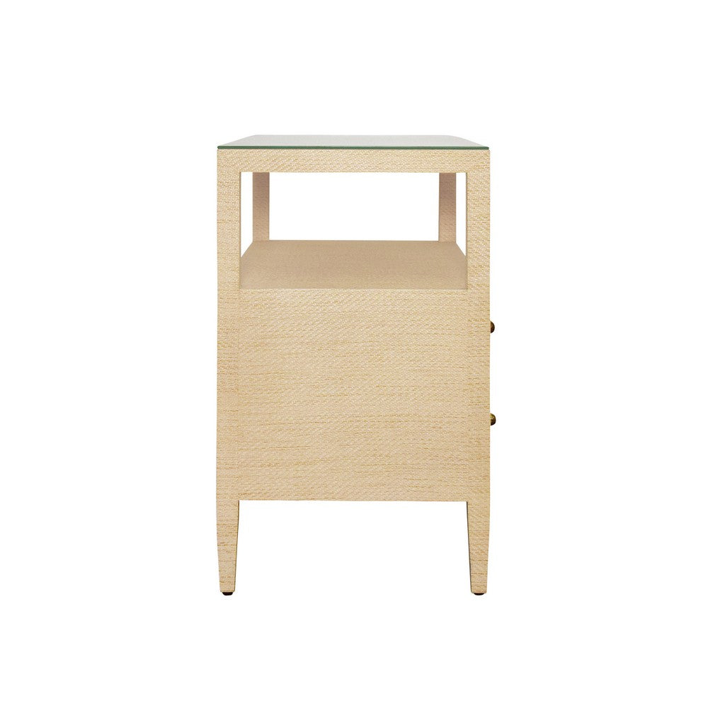 Worlds Away - Two Drawer Side Table With Open Top Shelf In Natural Grasscloth With Polished Brass Knobs - DOUGLAS NAT view 4