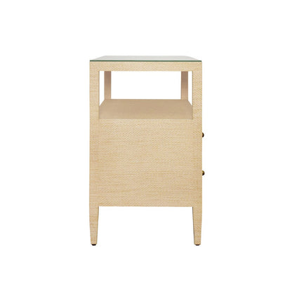 Worlds Away - Two Drawer Side Table With Open Top Shelf In Natural Grasscloth With Polished Brass Knobs - DOUGLAS NAT view 4