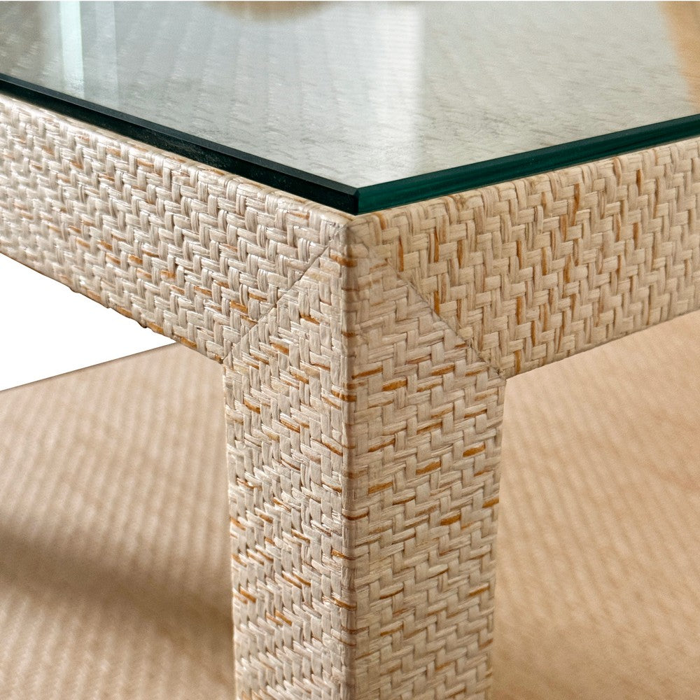 Worlds Away - Two Drawer Side Table With Open Top Shelf In Natural Grasscloth With Polished Brass Knobs - DOUGLAS NAT view 5