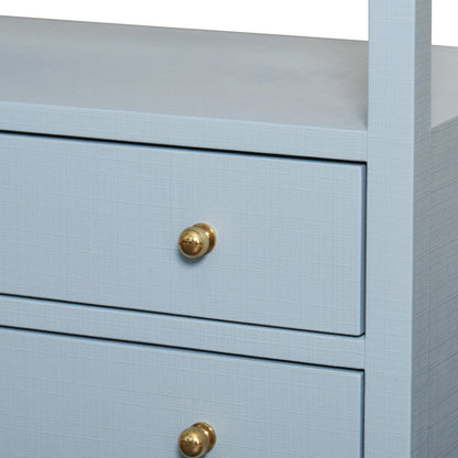 Worlds Away - Two Drawer Side Table With Open Top Shelf In Textured Light Blue Linen With Polished Brass Knobs - DOUGLAS LB view 5