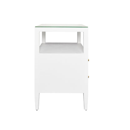 Worlds Away - Two Drawer Side Table With Open Top Shelf In Textured White Linen With Polished Brass Knobs - DOUGLAS WH view 4