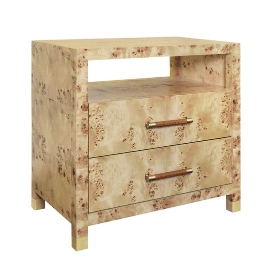 Worlds Away - Two Drawer Side Table With Rattan Wrapped Handles In Burl Wood - HANCOCK BW view 1