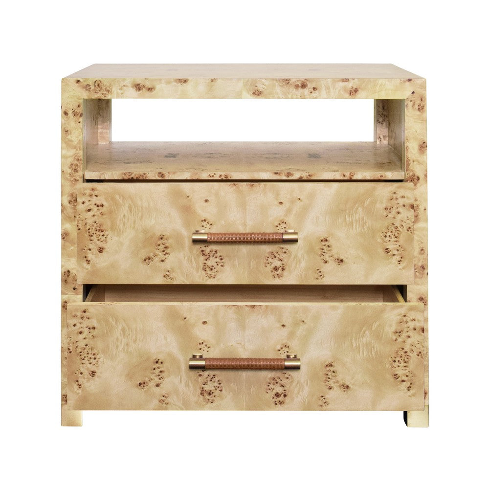 Worlds Away - Two Drawer Side Table With Rattan Wrapped Handles In Burl Wood - HANCOCK BW view 3