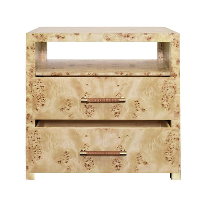 Worlds Away - Two Drawer Side Table With Rattan Wrapped Handles In Burl Wood - HANCOCK BW view 3