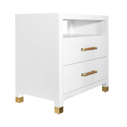 Worlds Away - Two Drawer Side Table With Rattan Wrapped Handles In Matte White Lacquer - HANCOCK WH view 1