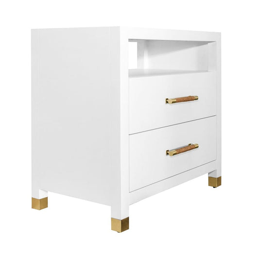 Worlds Away - Two Drawer Side Table With Rattan Wrapped Handles In Matte White Lacquer - HANCOCK WH view 1