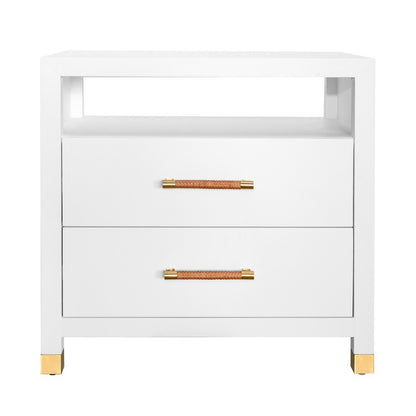 Worlds Away - Two Drawer Side Table With Rattan Wrapped Handles In Matte White Lacquer - HANCOCK WH view 2