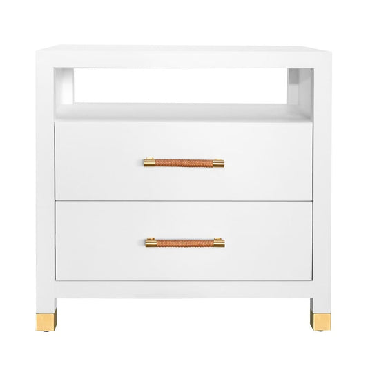 Worlds Away - Two Drawer Side Table With Rattan Wrapped Handles In Matte White Lacquer - HANCOCK WH view 2